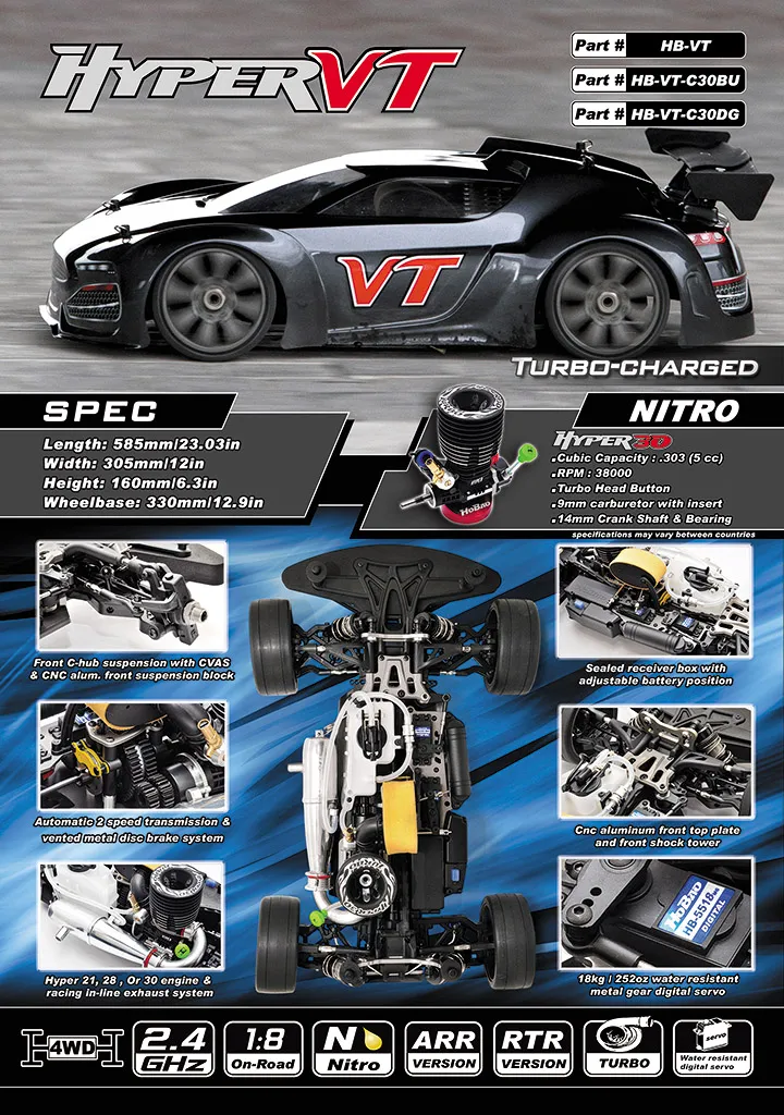 Hobao Hyper VT HB-VT voiture RC nitro 1/8 Roller 80% ARR