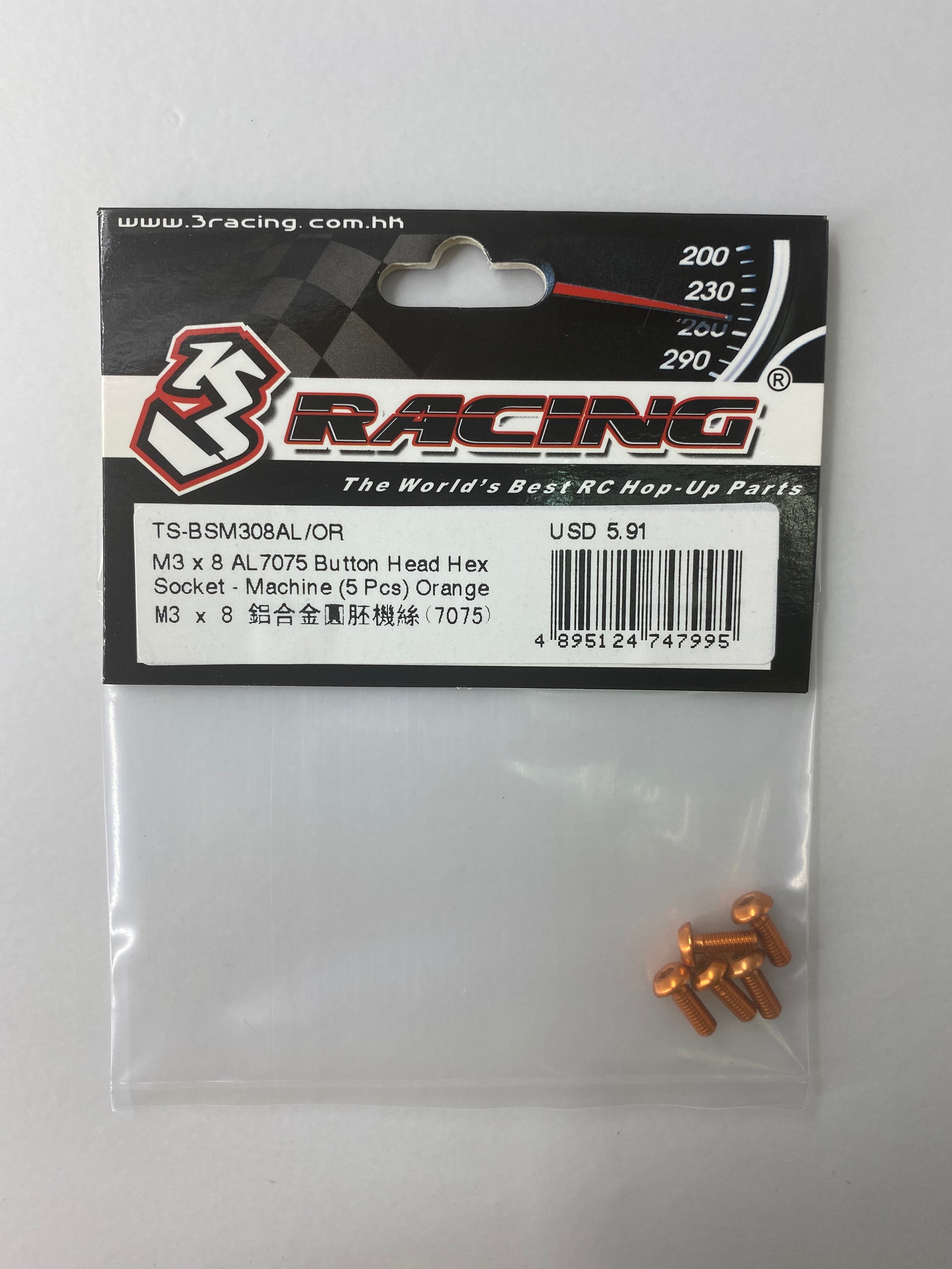 3Racing Parts TS-BSM308AL vis M3x8 alu noir x5