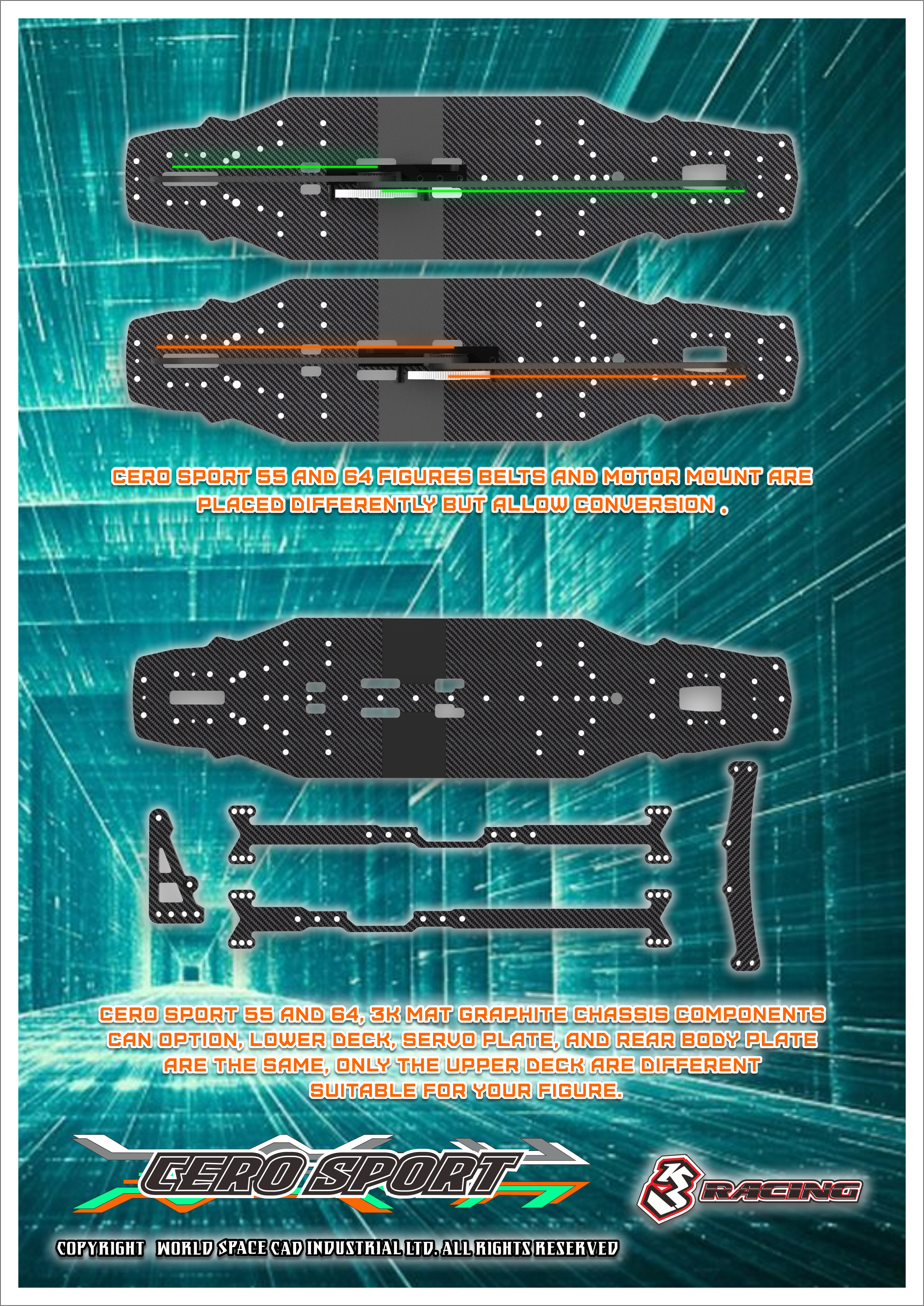 3Racing Cero Sport 64 Châssis Touring 1/10 Graphite Mat