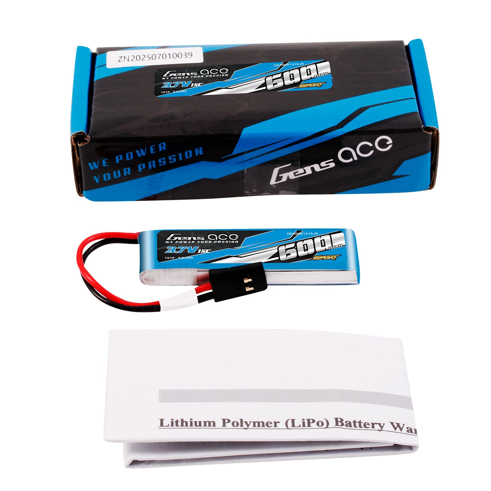 Gens Ace Sport batterie lipo 600mAh 1S JR 15C F3K