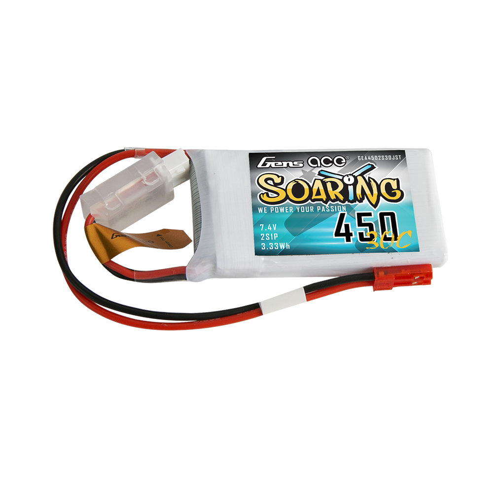 Gens Ace Soaring 450mAh 2S batterie LiPo 30C 7.4V JST