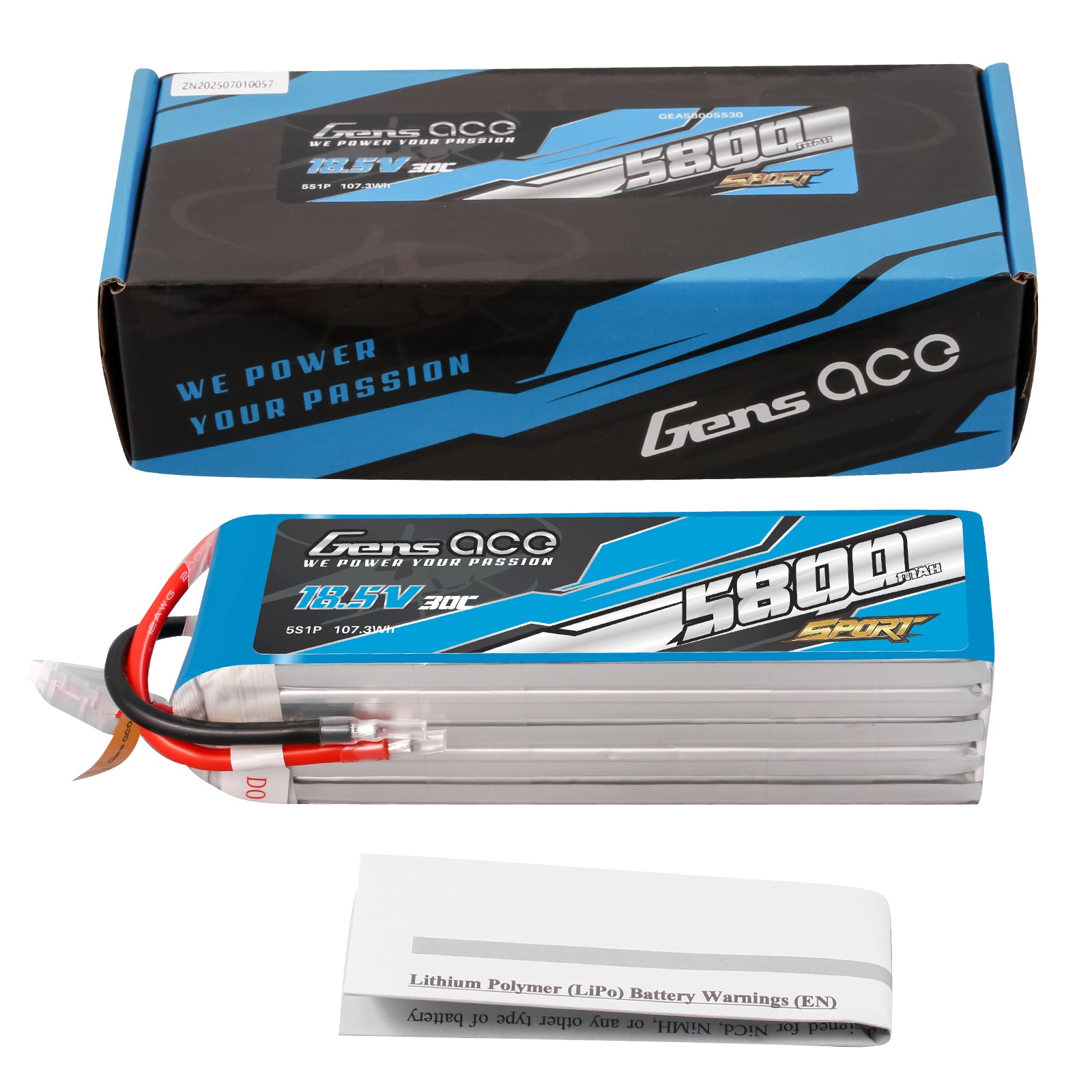 Gens Ace Sport 5800mAh 5S batterie LiPo 30C sans prise