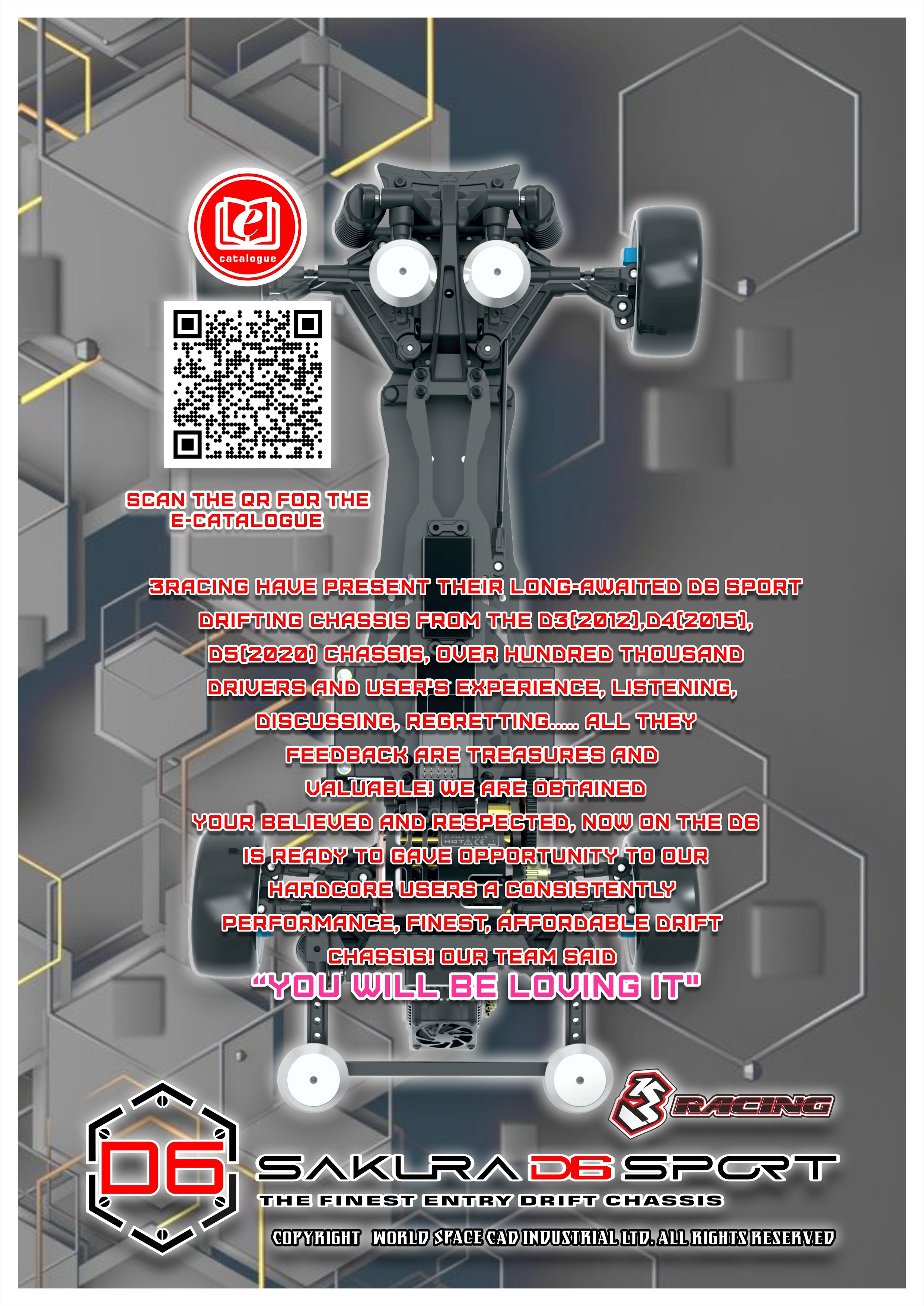 3Racing Sakura D6S kit drift 1/10 fibre courroie