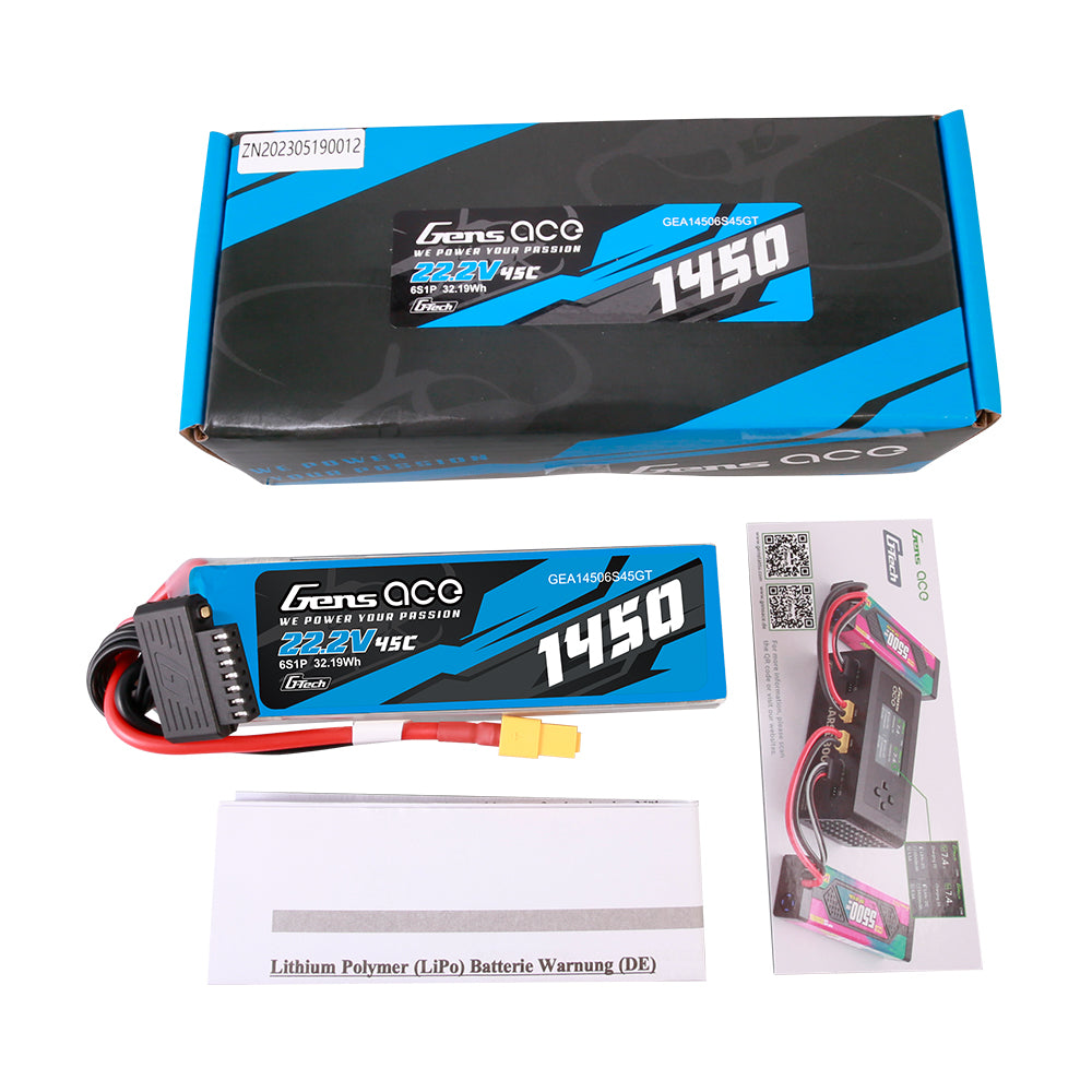 Gens Ace Classic 1450mAh 6S 45C batterie LiPo XT60