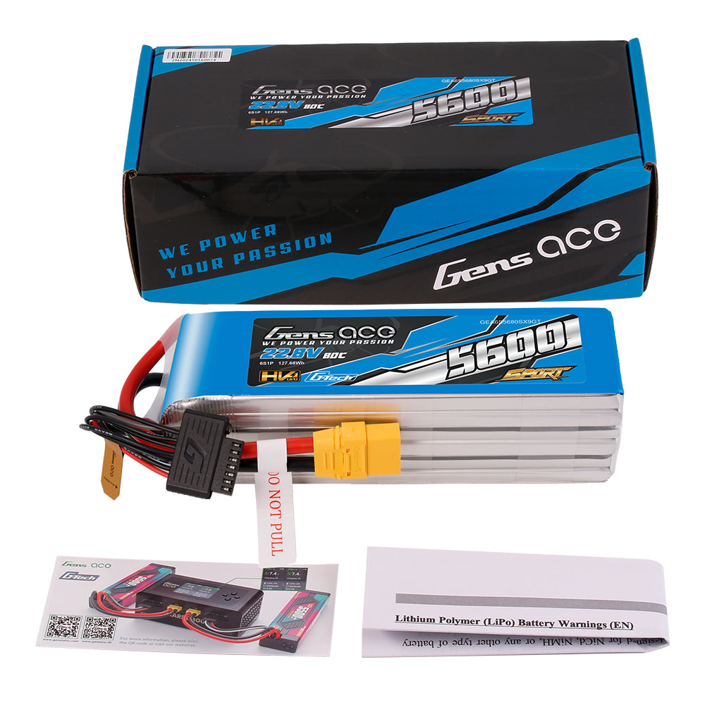Gens Ace Sport 5600mAh 6S batterie LiPo 22.8V HV 80C XT90