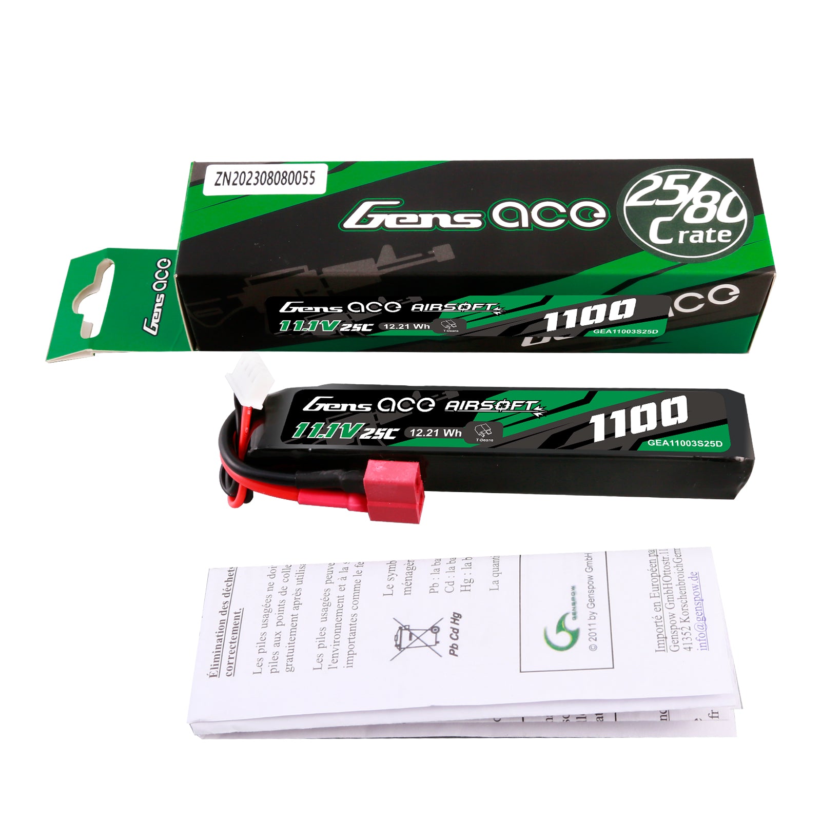 Gens Ace Airsoft 1100mAh 3S batterie LiPo 25C Deans