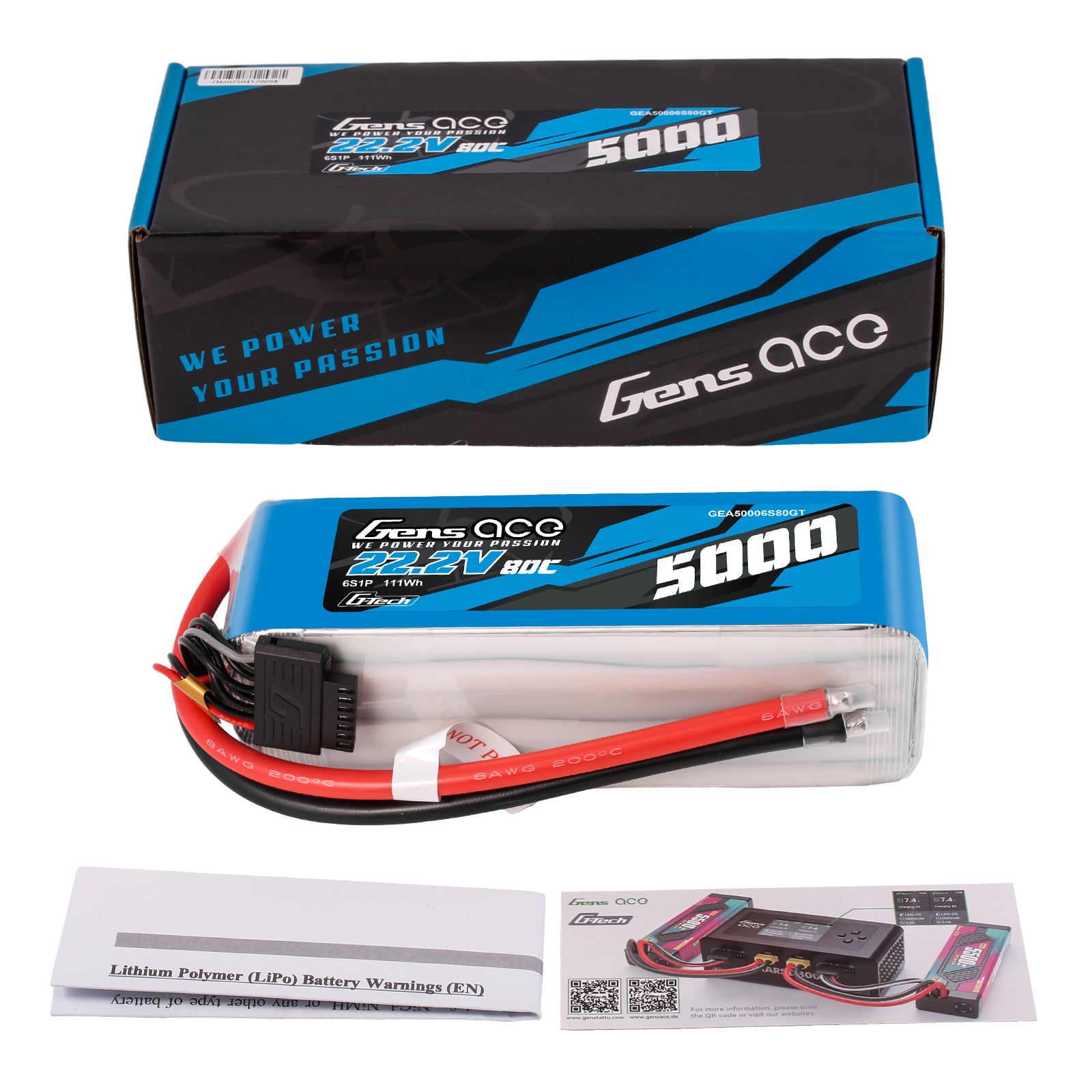 Gens Ace Sport batterie 5000mAh 6S 80C sans prise