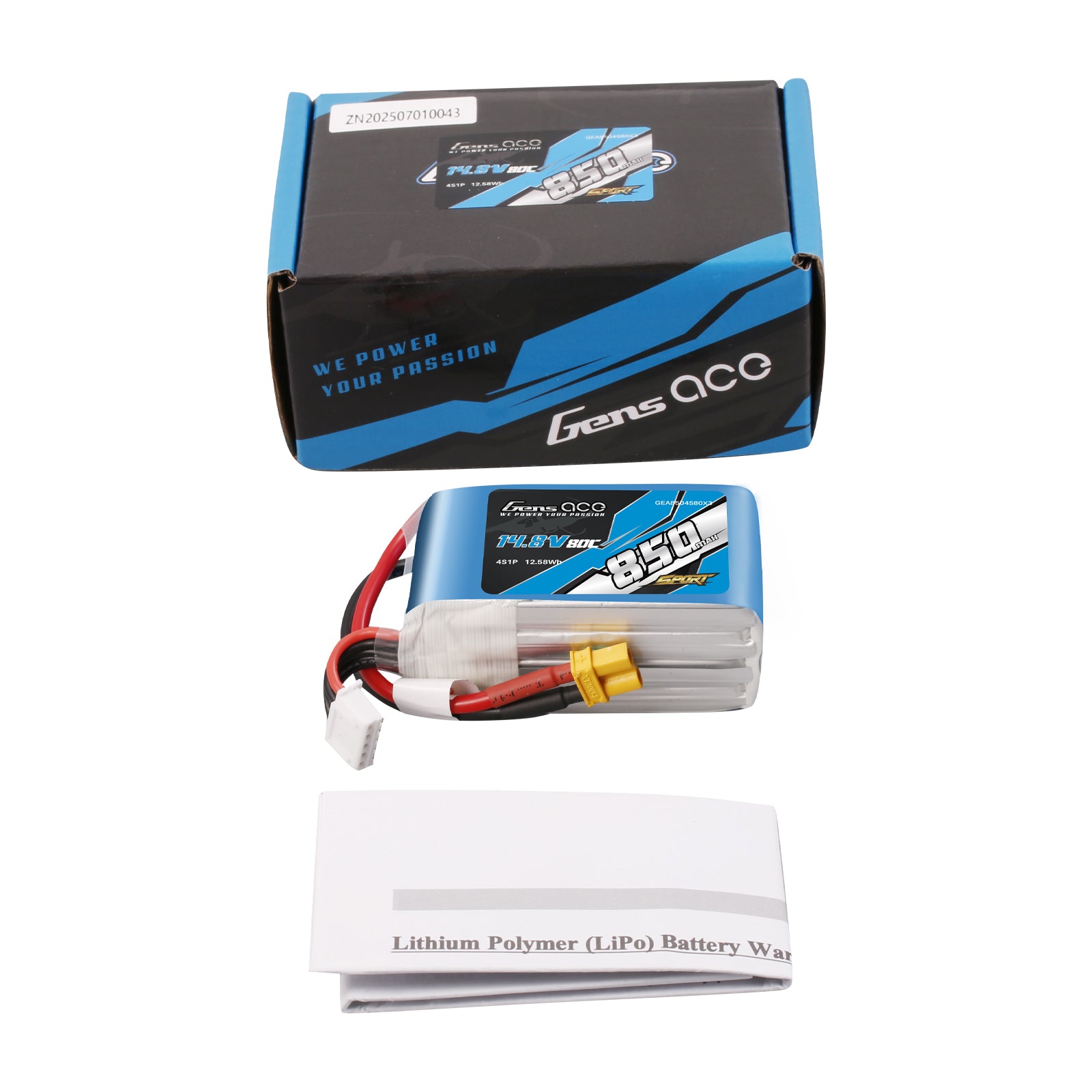 Gens Ace Sport 850mAh 4S batterie lipo 14.8V 80C XT30