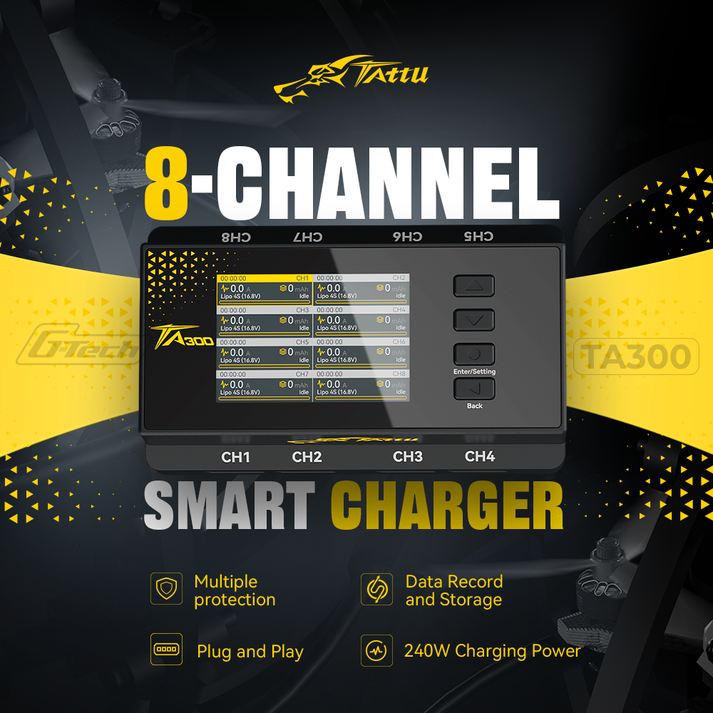 Tattu TA300 chargeur LiPo 8 canaux AC 300W 2S-4S smart