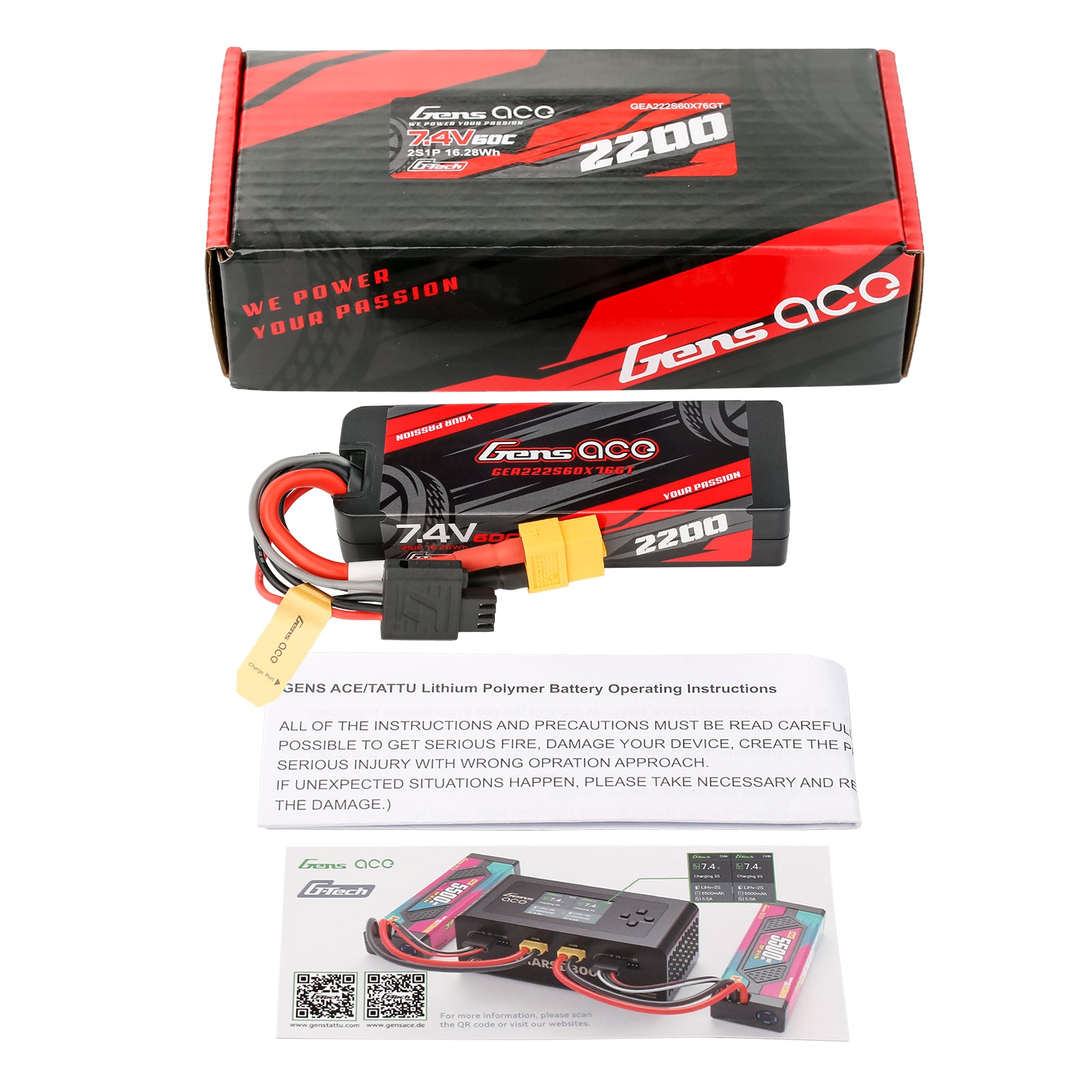 Gens Ace Car Classic 2200mAh 2S 7.4V batterie hardcase XT60