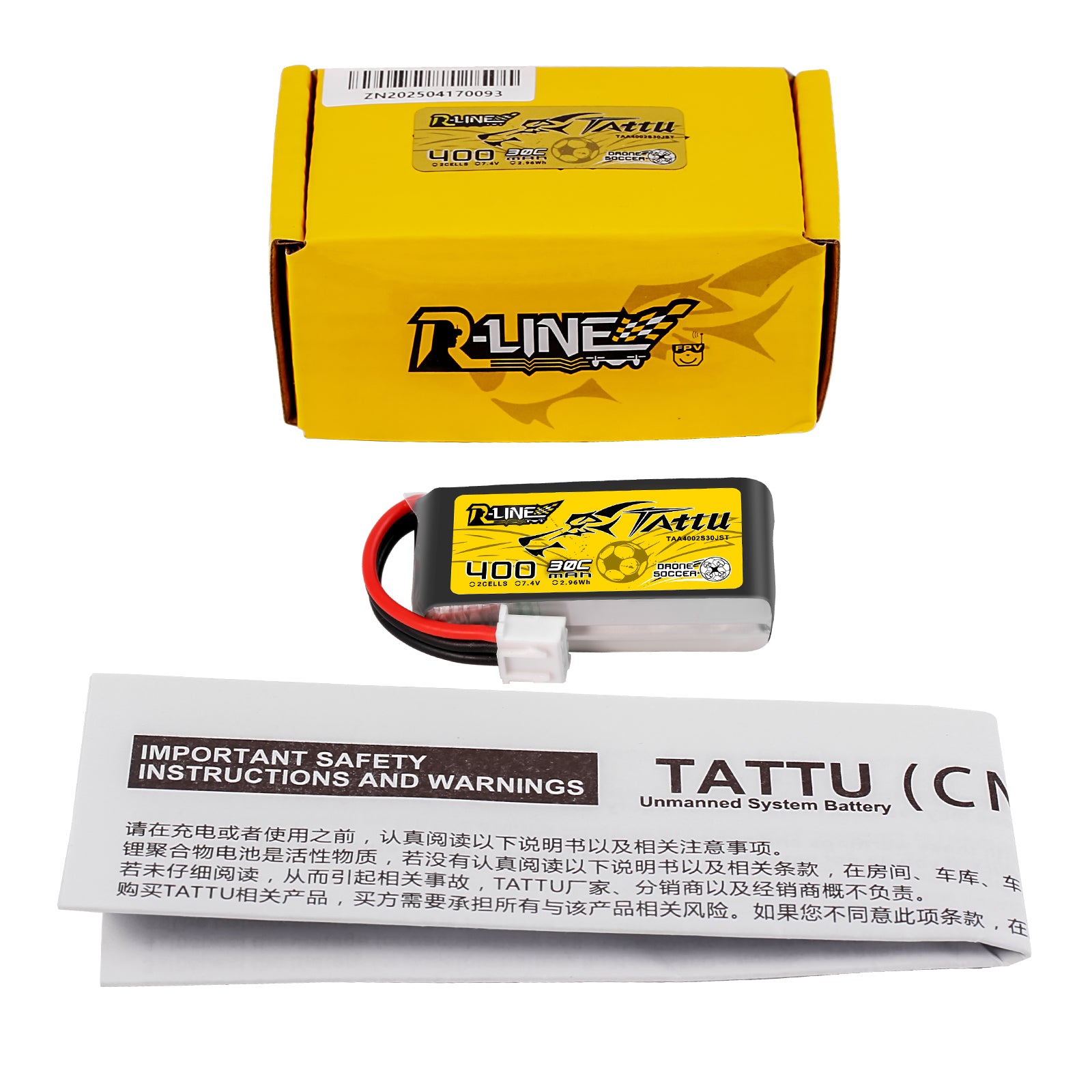Tattu R-Line 400mAh 2S batterie lipo 7.4V JST-XHR Drone Soccer