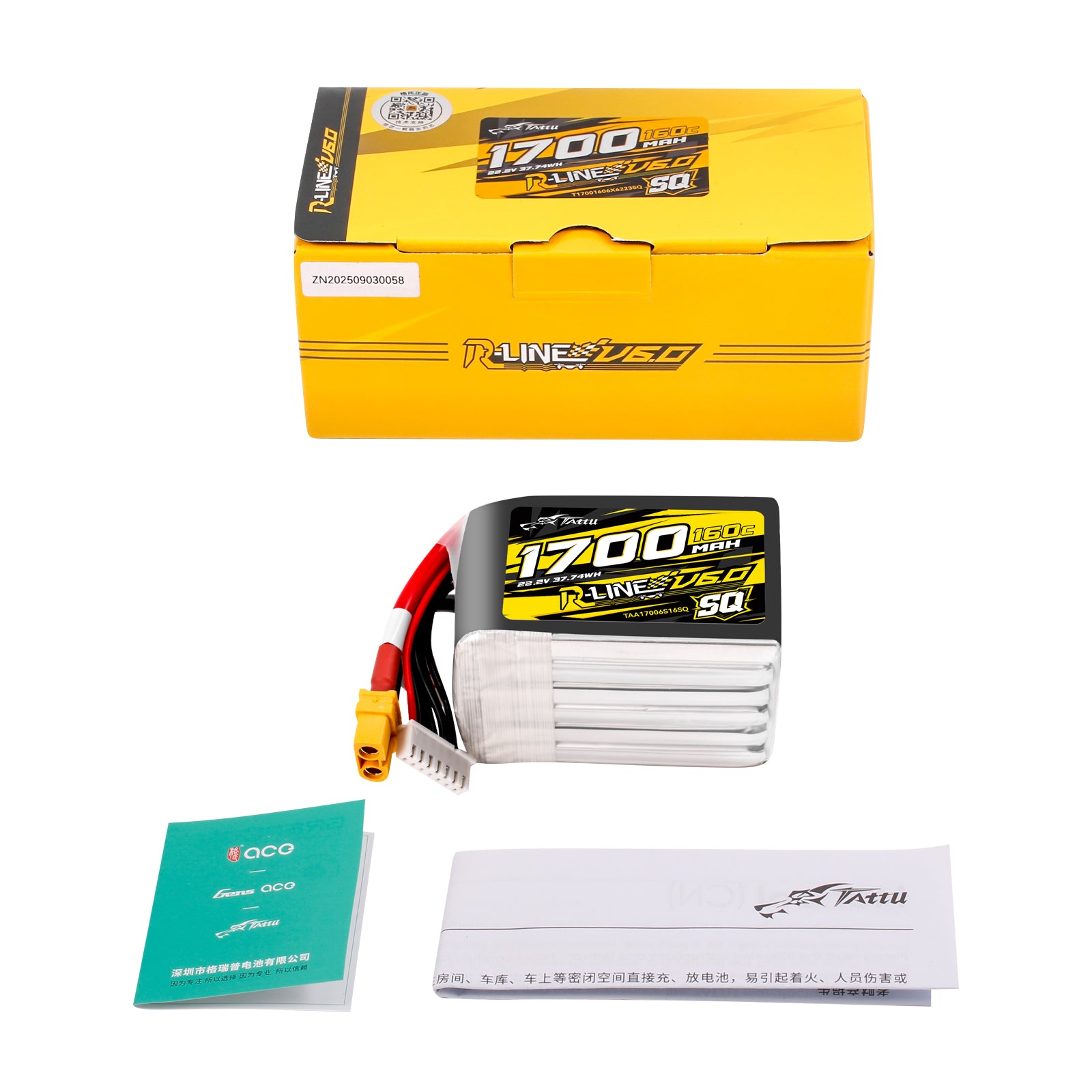 Tattu R-Line 1700mAh 6S 22.2V batterie LiPo 160C XT60