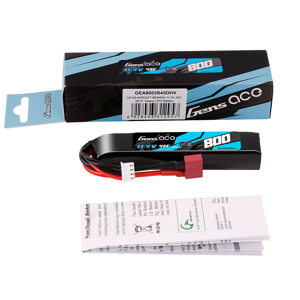 Gens Ace Airsoft 800mAh 3S 45C 11.4V Batterie Lipo Deans