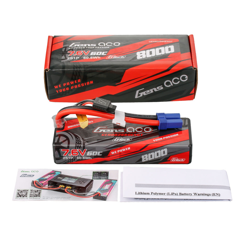 Gens Ace Car Classic 8000mAh 2S batterie LiPo 7.6V HV EC5