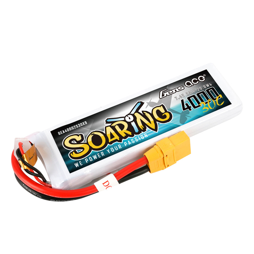 Gens Ace Soaring 4000mAh 2S batterie LiPo XT90 30C 7.4V
