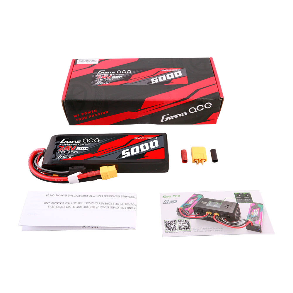 Gens Ace 5000mAh 2S 60C batterie LiPo RC 7.4V XT60