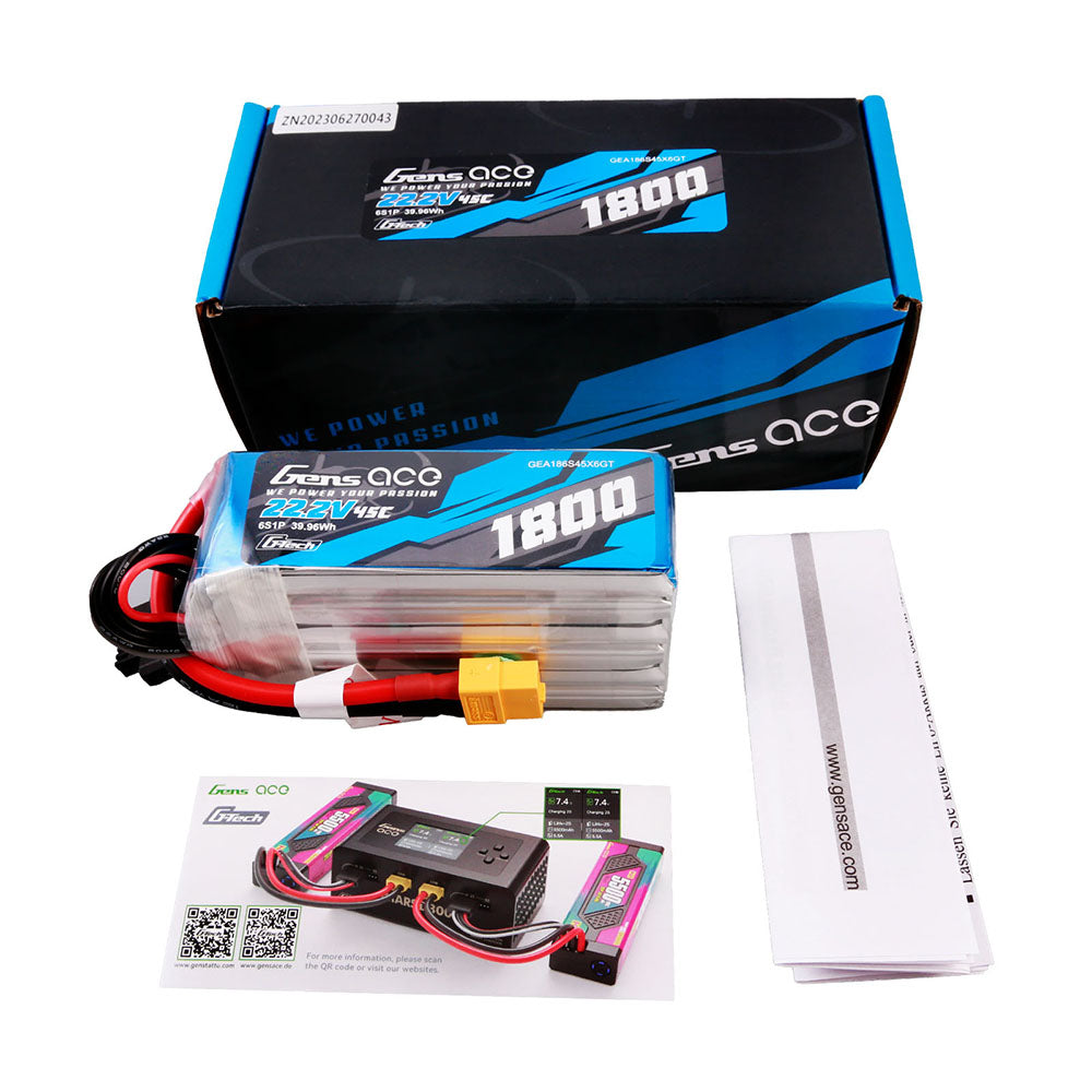 Gens Ace Air Classic 1800mAh 6S 45C batterie LiPo XT60