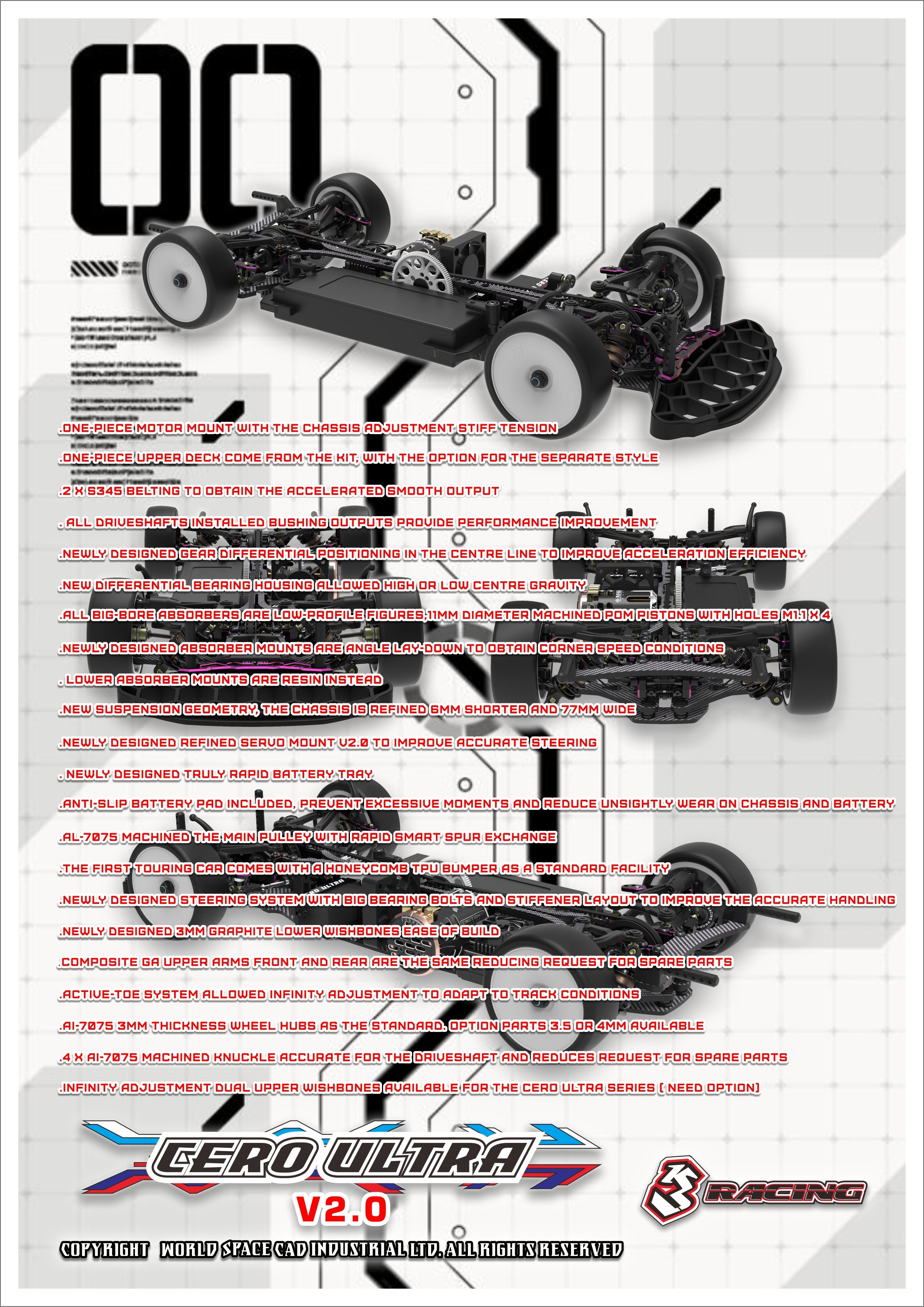 3Racing Cero Ultra Ace 2.0 Kit Châssis Touring 1/10