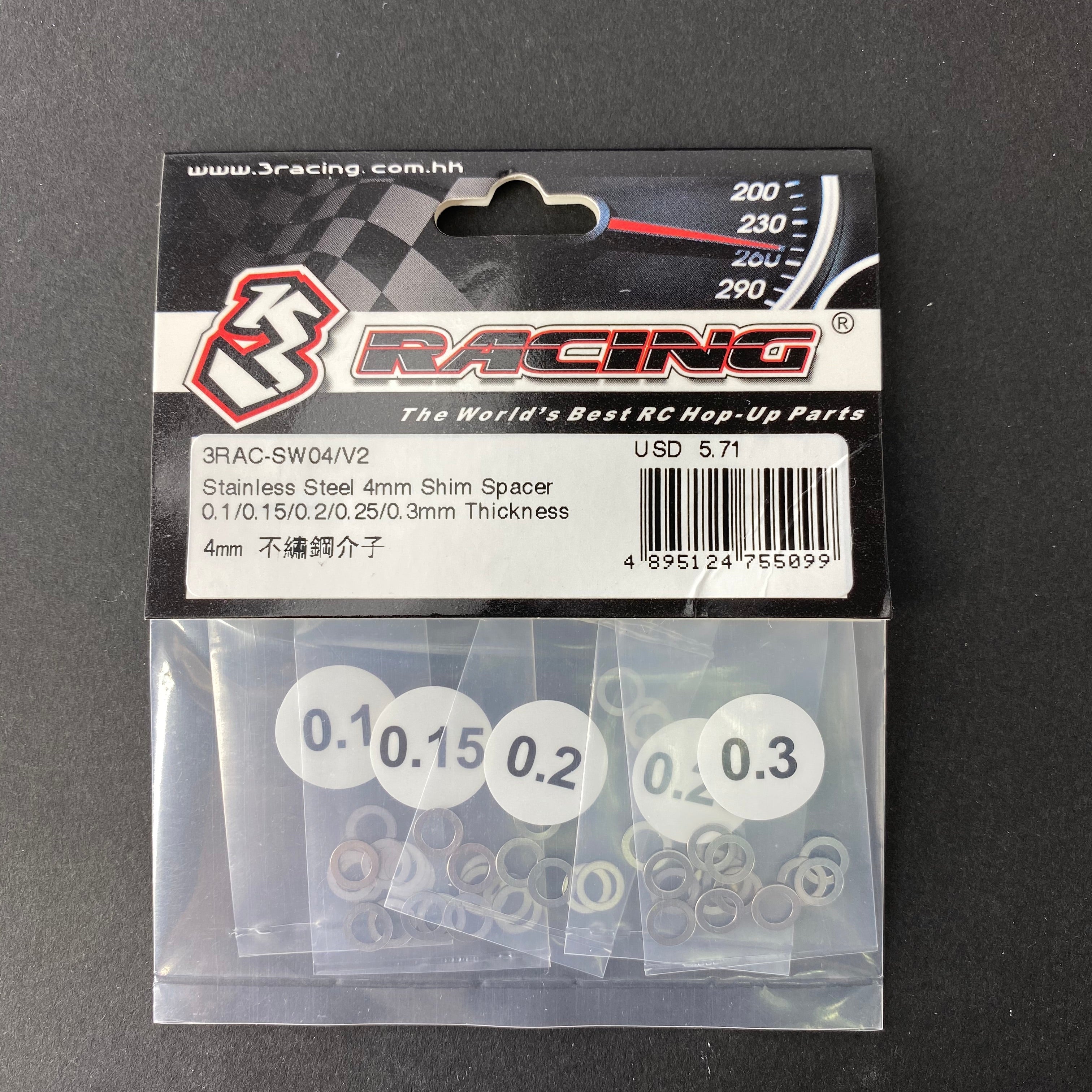 3Racing Parts cales inox 3 mm 0.1-0.3 mm 50 pcs
